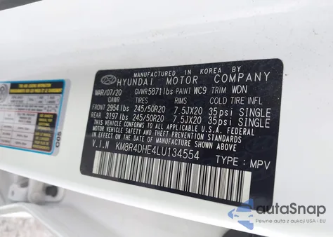 2020 Hyundai Palisade Sel из США, поврежденный, VIN KM8R4DHE4LU134554